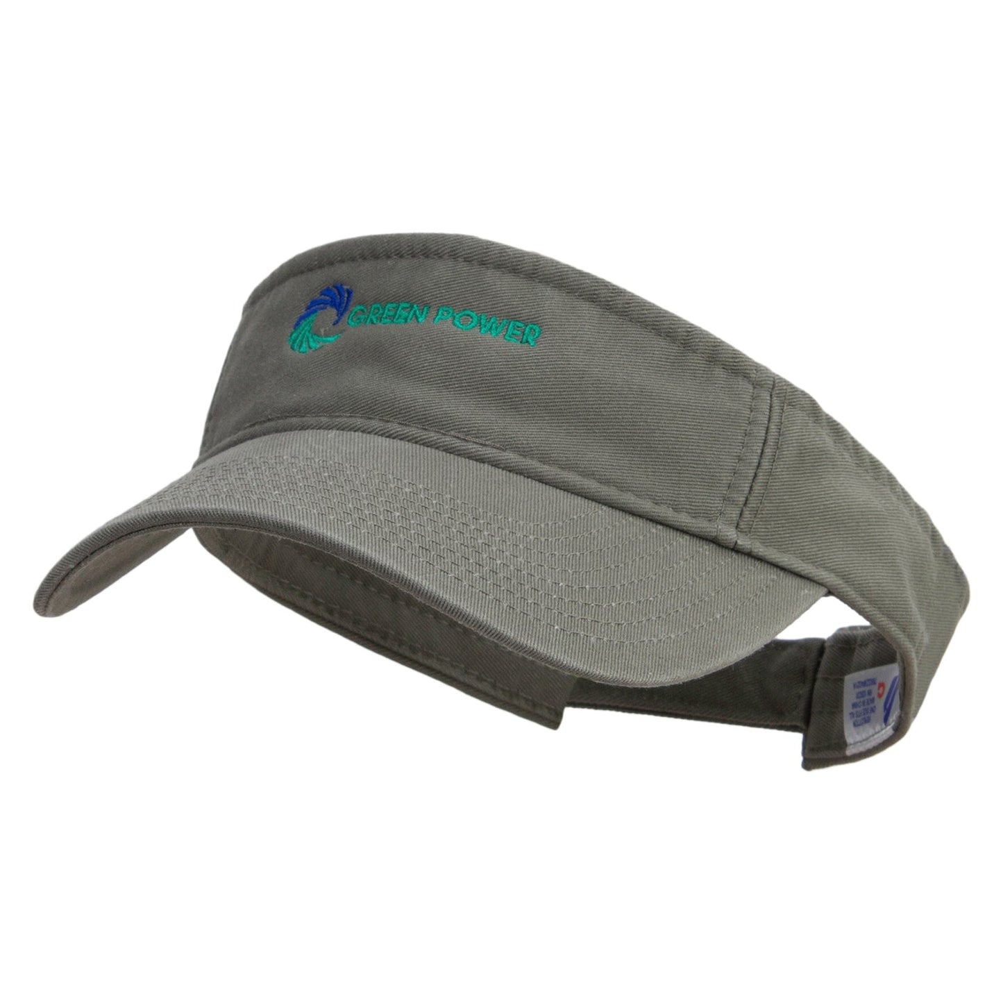 Green Power Embroidered Pro Style Cotton Twill Washed Visor