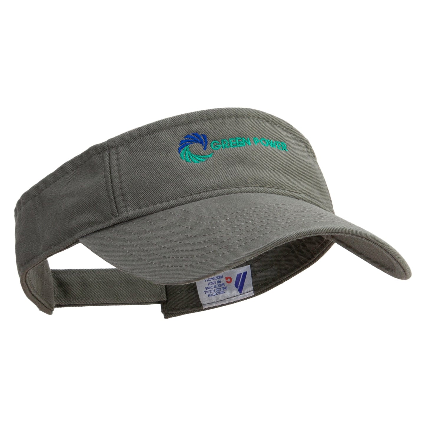 Green Power Embroidered Pro Style Cotton Twill Washed Visor