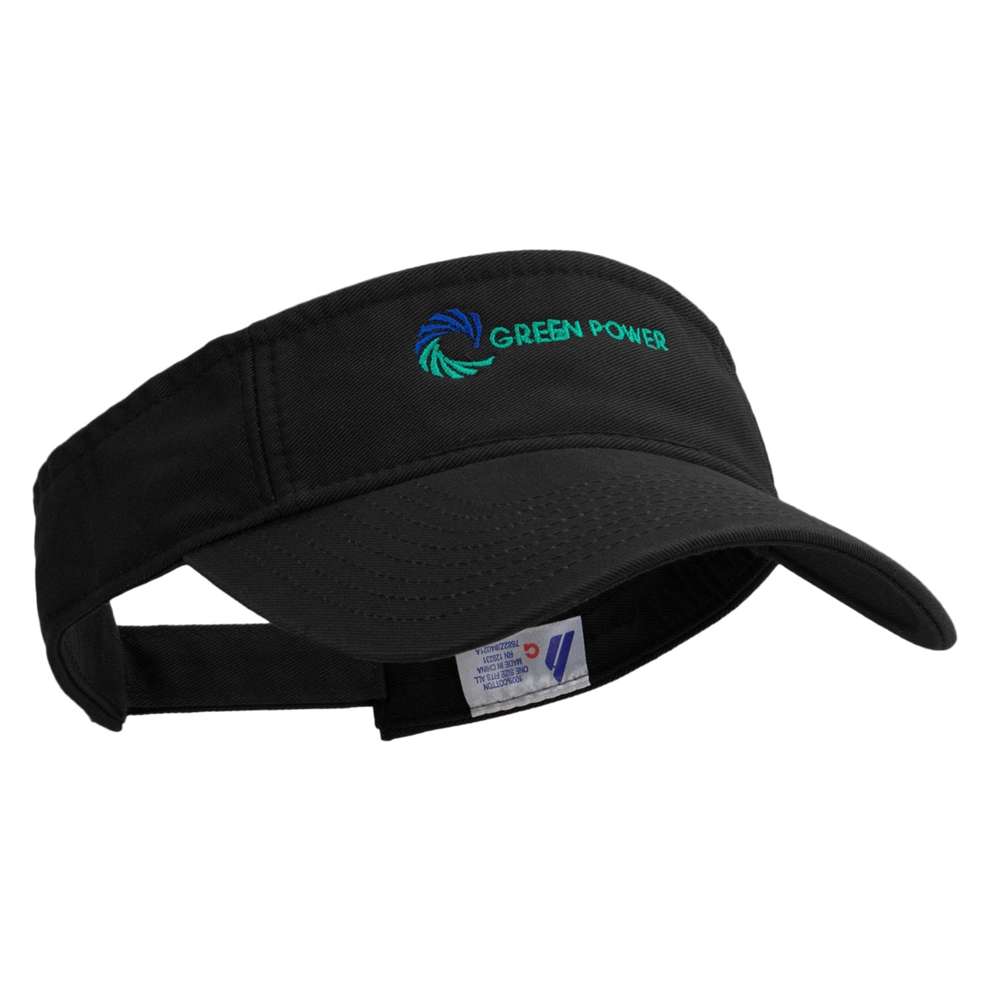 Green Power Embroidered Pro Style Cotton Twill Washed Visor