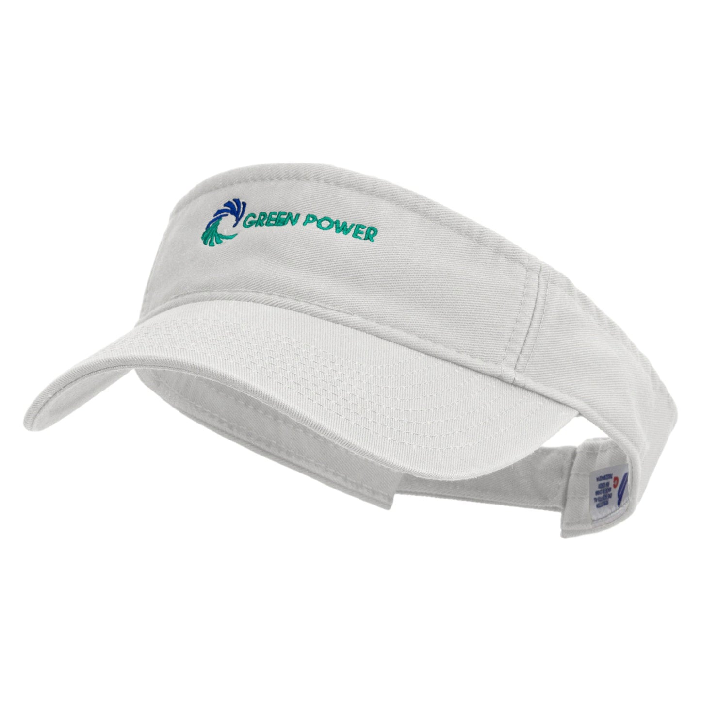 Green Power Embroidered Pro Style Cotton Twill Washed Visor