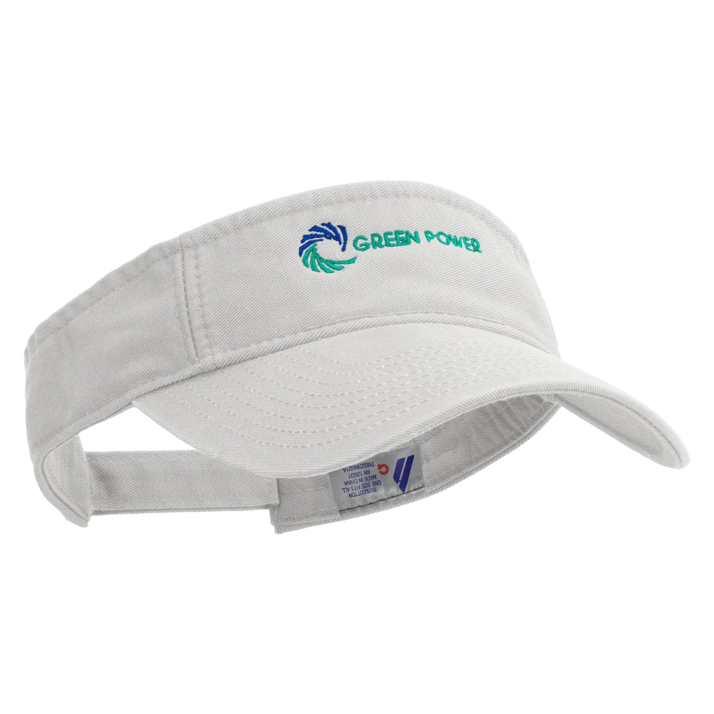 Green Power Embroidered Pro Style Cotton Twill Washed Visor