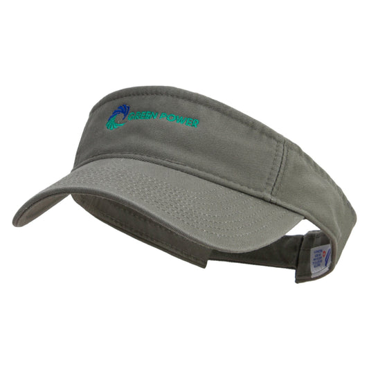 Green Power Embroidered Pro Style Cotton Twill Washed Visor