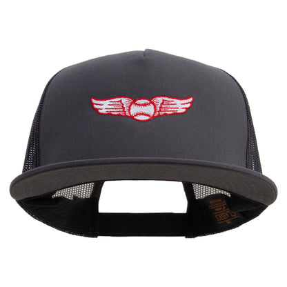 Baseball Wing Embroidered 5 Panel Mesh Trucker Snapback Cap